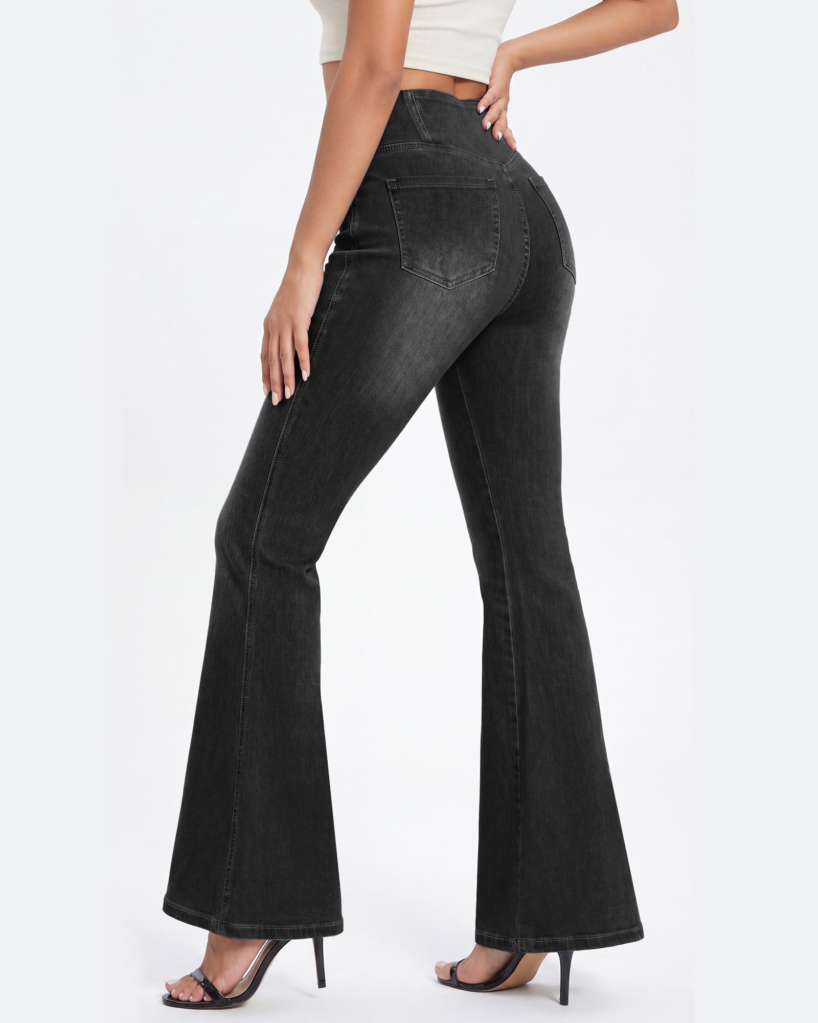 V Cross Bootcut Jeans Damen mit 4 Taschen, High Waist Schlaghose Damen Jeans Flared Jeans Hohe Leibhöhe Stretch Schlagjeans Ideal für Alltag Büro Party, Freizeit