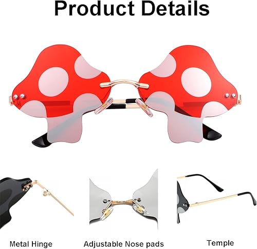 Vista 4 de JOVAKIT Gafas de sol con forma de hongo para mujeres y hombres, gafas de sol vintage sin montura retro para fiesta rave de Halloween