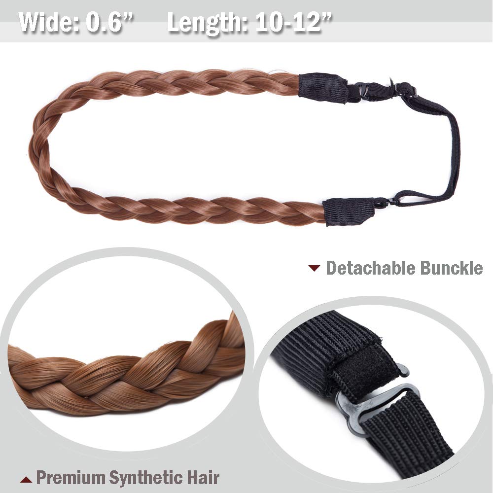 Hairro Braid Hairbands for Women Synthetic Hair Three-strand Fake Braid Plaited Hair Band Slim Classic Plaited Braids Hairpiece Fashionable Beauty Hair Accessory 30# Auburn
