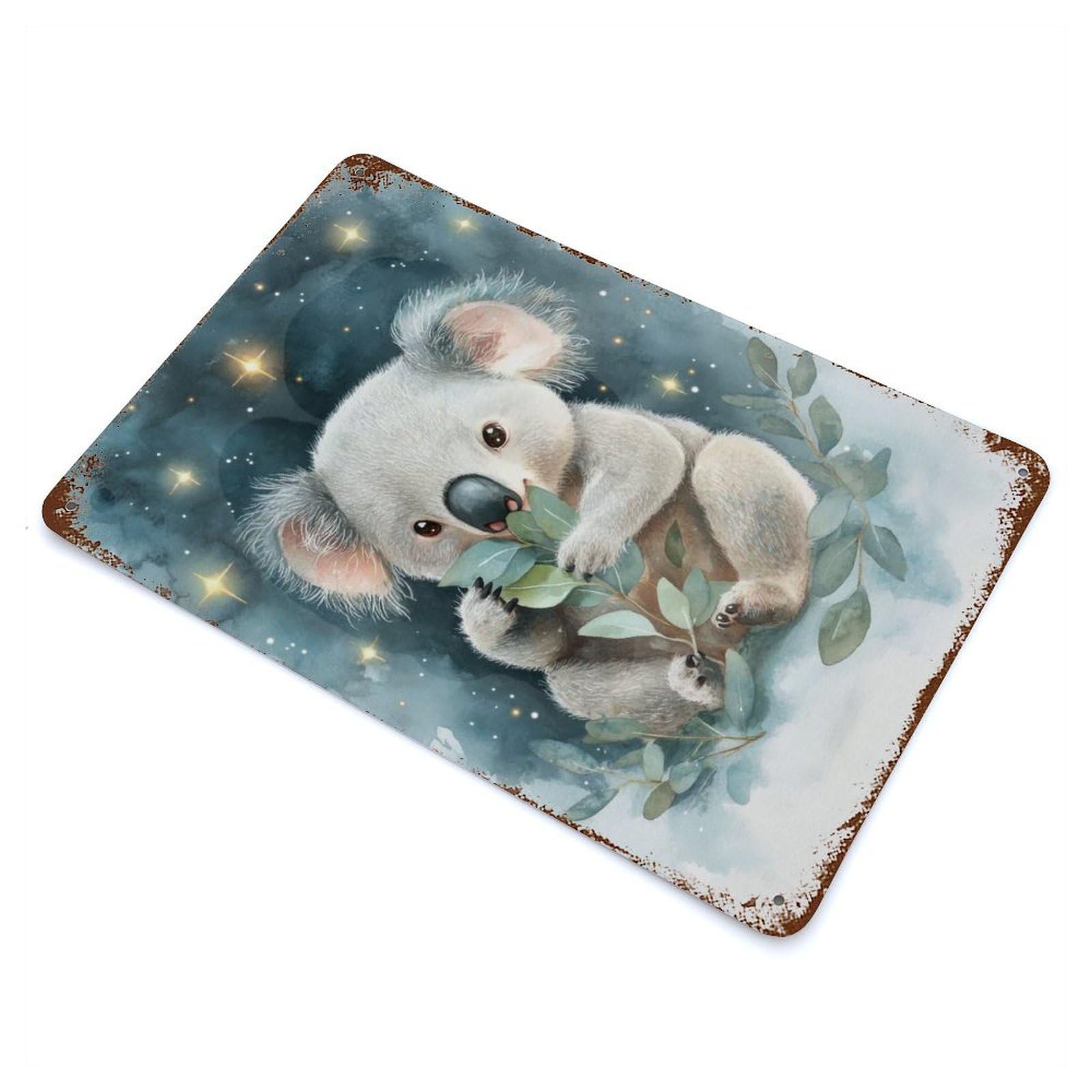 Garage Style Koala Under The Stars Rustic Tin Plaque 11.8"x7.9", Classic Wall Plaque for Bar And Workshop