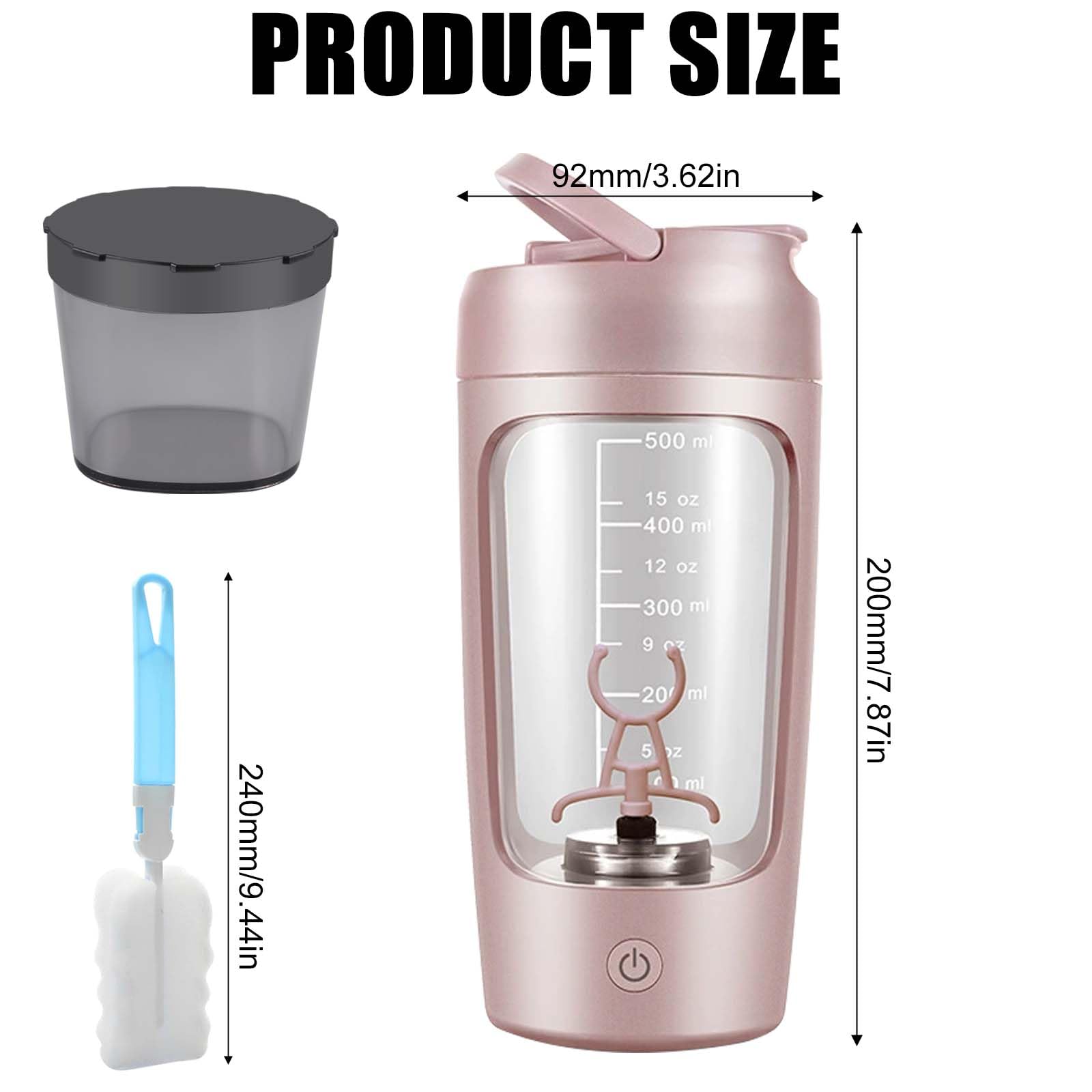 GOMETY Shaker elettrico, 650 ml, frullatore automatico di proteine, shaker elettrico con scomparto per polvere, shaker per frullati proteici, senza BPA, USB ricaricabile per frullati di proteine