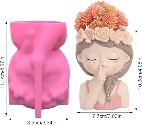 Miniatura 6 de Molde de maceta de hormigón, molde de maceta de silicona, molde de maceta de plantas suculentas Boo Girl, moldes de hormigón para manualidades,