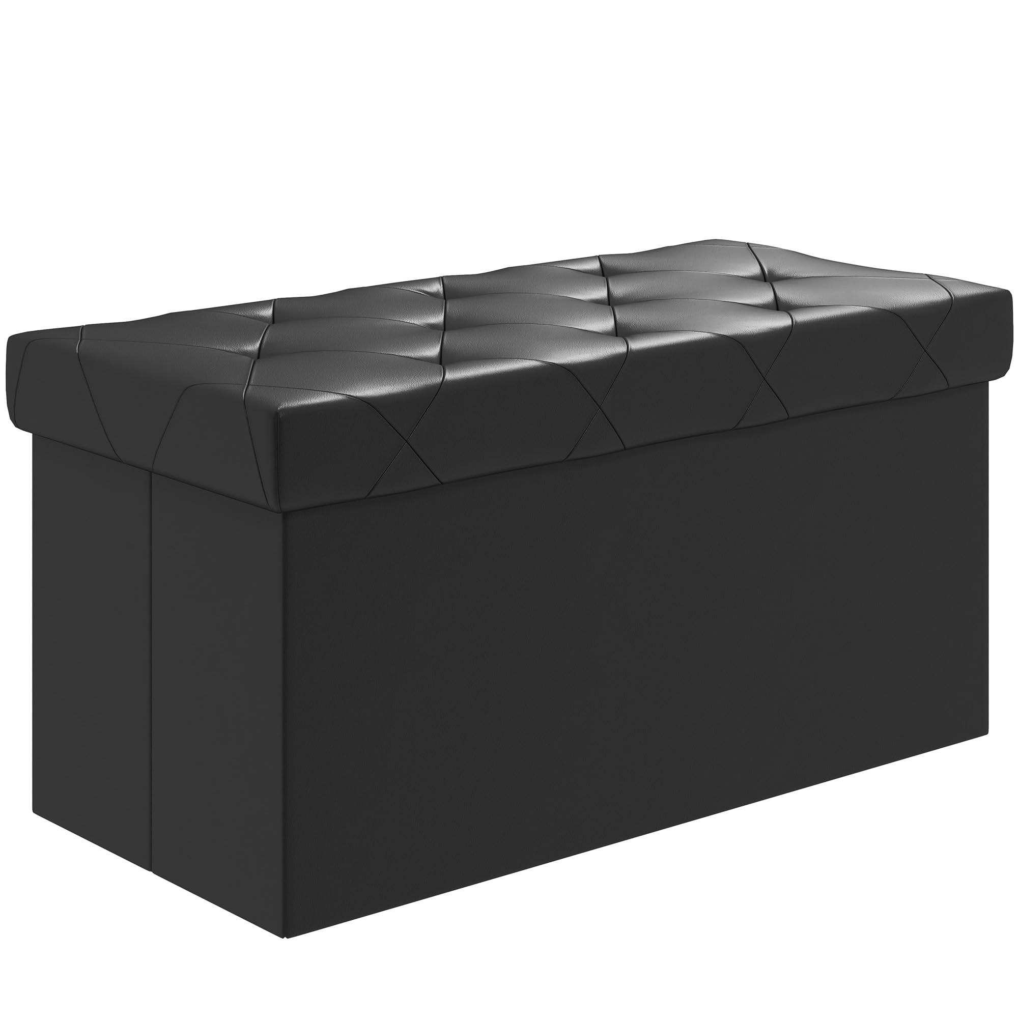 HOMCOM Panca Contenitore Pieghevole da 84L, Panca Fondoletto con Coperchio Imbottito e Rivestimento in Pelle PU, 76x38x38cm, Nero