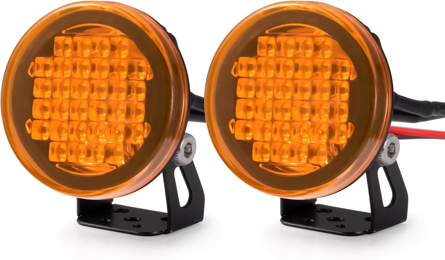 QUE-T 2pcs Round LED Light 22mm Spotlight Roof Light Headlight for 1/10 Axial Scx10 TRX4 TRX6 Wraith RR10 RC Car Upgrade (Black & Orange)