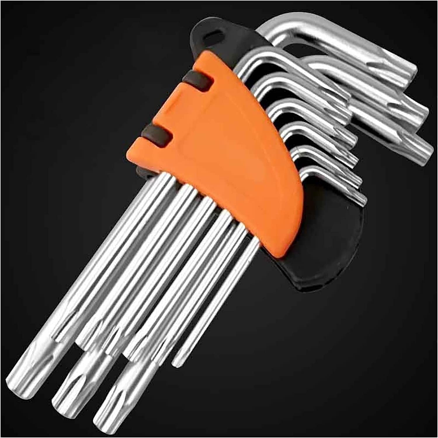 Llave hexagonal, 9 piezas Tuercas de tornillo en forma de L Llaves Bola Hexágono Torx Herramientas de reparación Juego de llaves Allen Llave hexagonal Llave ajustable Llaves portátiles(Silver)