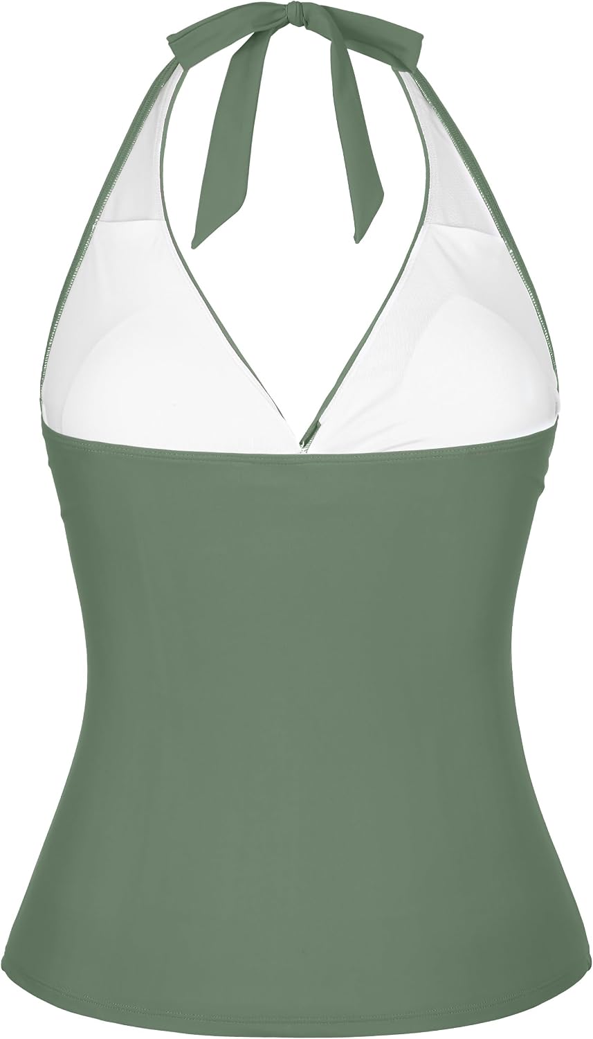 Hilor Women's Underwire Tankini Tops Ruched Tummy Control Bathing Suit Tops Plunge Halter V Neck Swimsuit Twist Swim Top Only