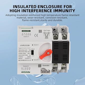CNAODUN Automatic Transfer Switch ATS 2P 100A 230V Dual Power Electrical Selector Switch Din Rail Type Millisecond Switching