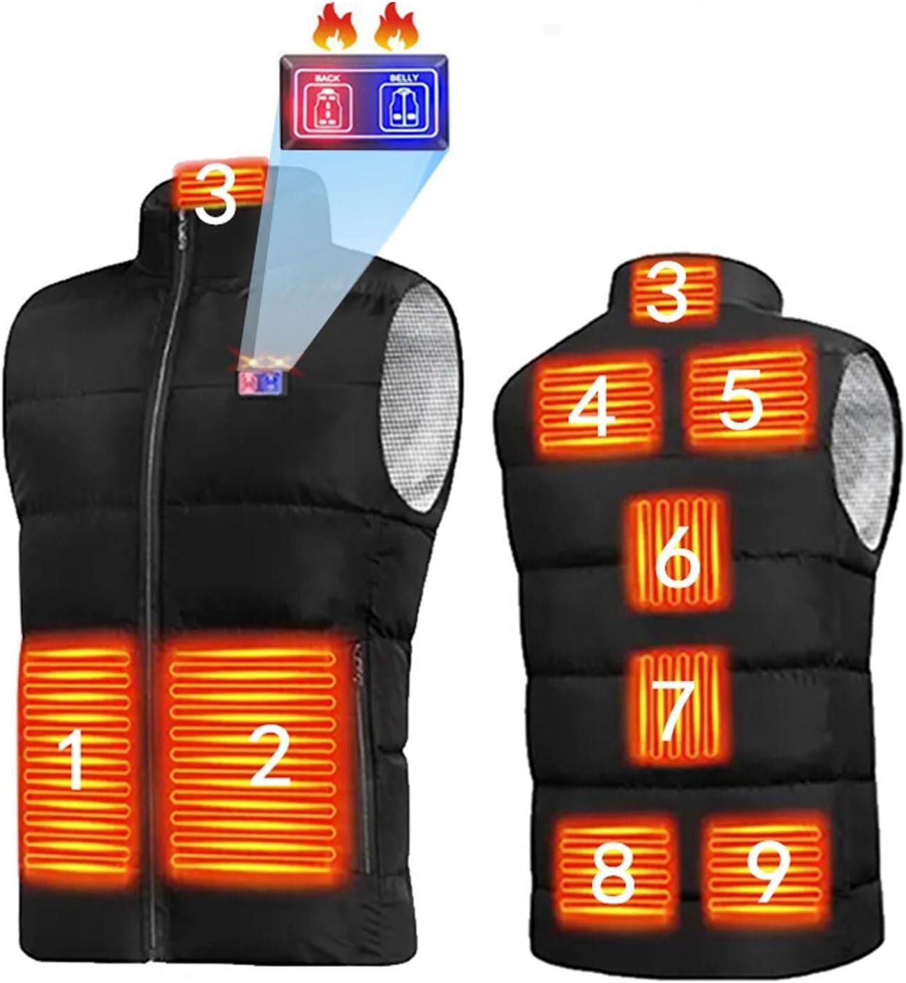 Odzież termiczna Podgrzewana kamizelka, akumulatorowa podgrzewana kurtka, elektryczna kamizelka na ubrania na zimę na świeżym powietrzu (bez baterii)(Noir,5XL(90-97.5kg))