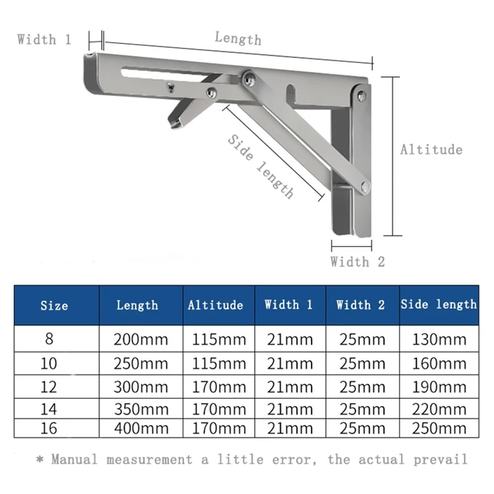 Składane wsporniki półek, 2 szt. Wspornik stalowy trójkątny składany wieszak ścienny półka podporowa narzędzia do obróbki drewna w tym akcesoria(Stainless,14 Inch)