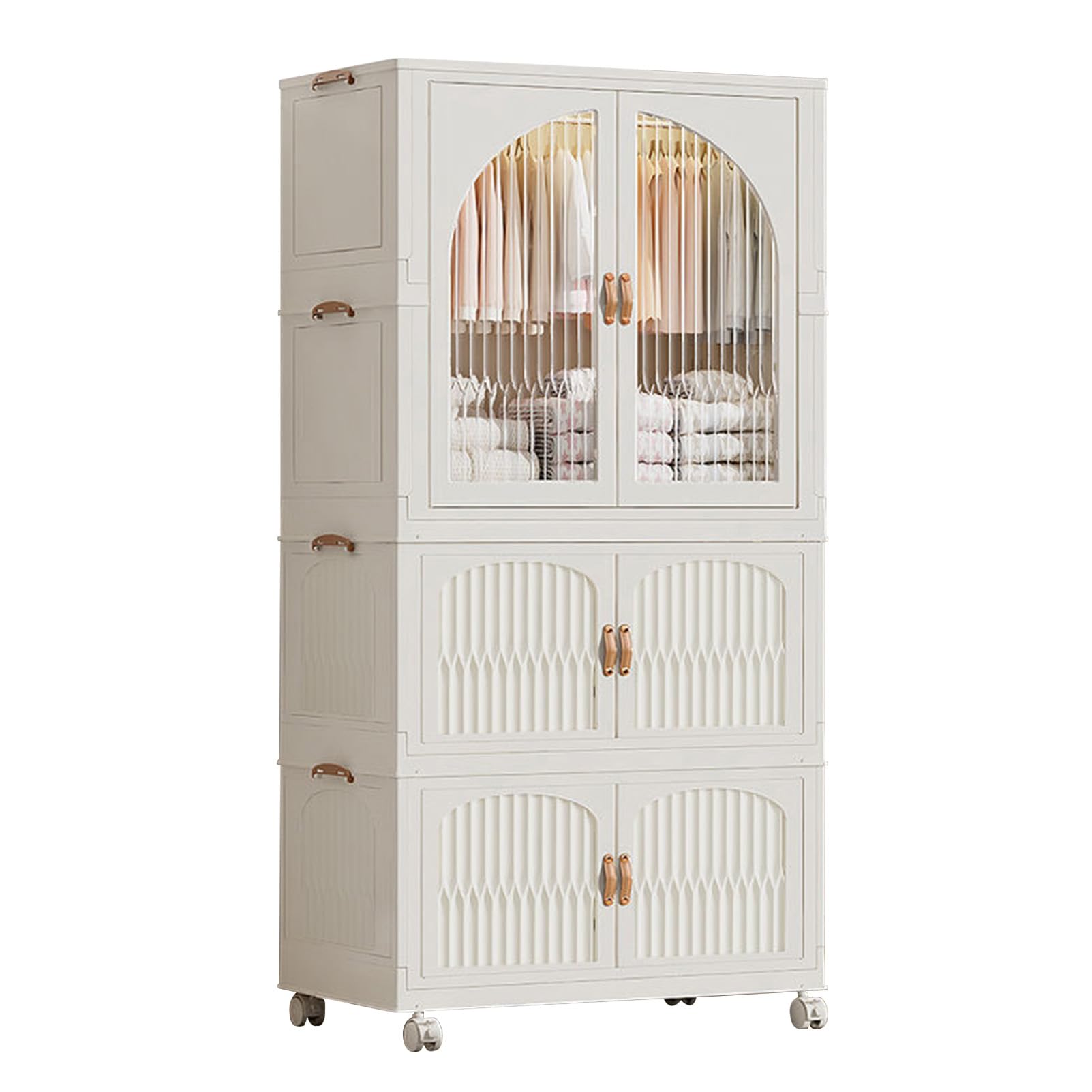 Organizador portátil de almacenamiento para armario con puerta magnética transparente, barra colgante y ruedas para ropa, armario de plástico