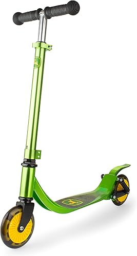 TOMY John Deere - Patinete de aluminio para niños y niñas, incluye ruedas iluminadas y altura ajustable para niños en crecimiento, para edades de 5