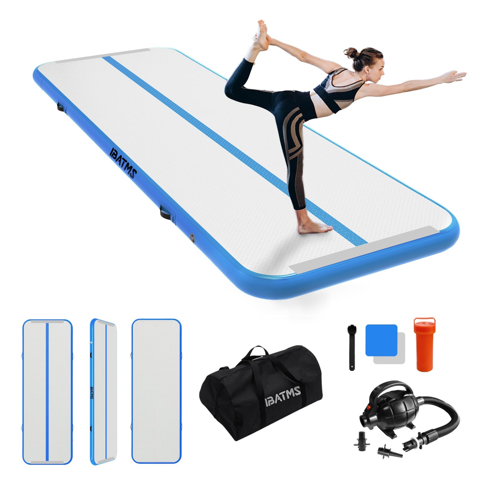 IBATMS Air Tumbling Mat Tumble Track, 4/8inches Inflatable Gymnastics Air Mat for Home Use/Training/Cheerleading/Yoga/Water with Air Pump