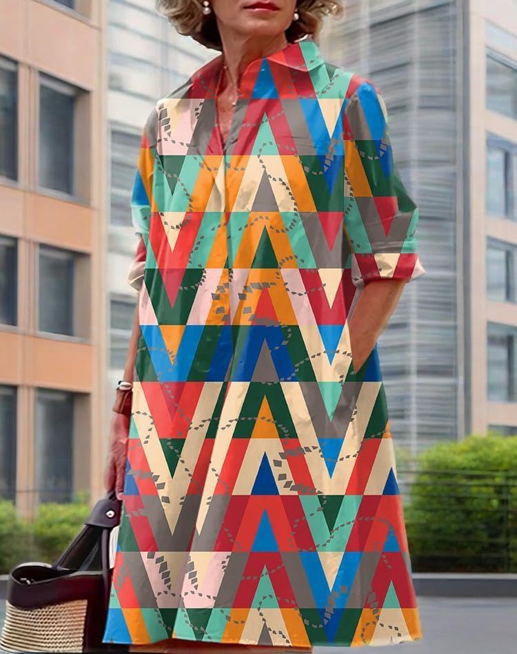 Womens 2025 Long Sleeve Button Down Shirt Summer Dress Casual V Neck Loose Fit Midi Shirt Dresses with Pockets - Image 5