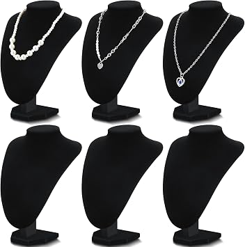 Huquary 6 Pcs Necklace Display Stand Bust Jewelry Holder, Black, Velvet