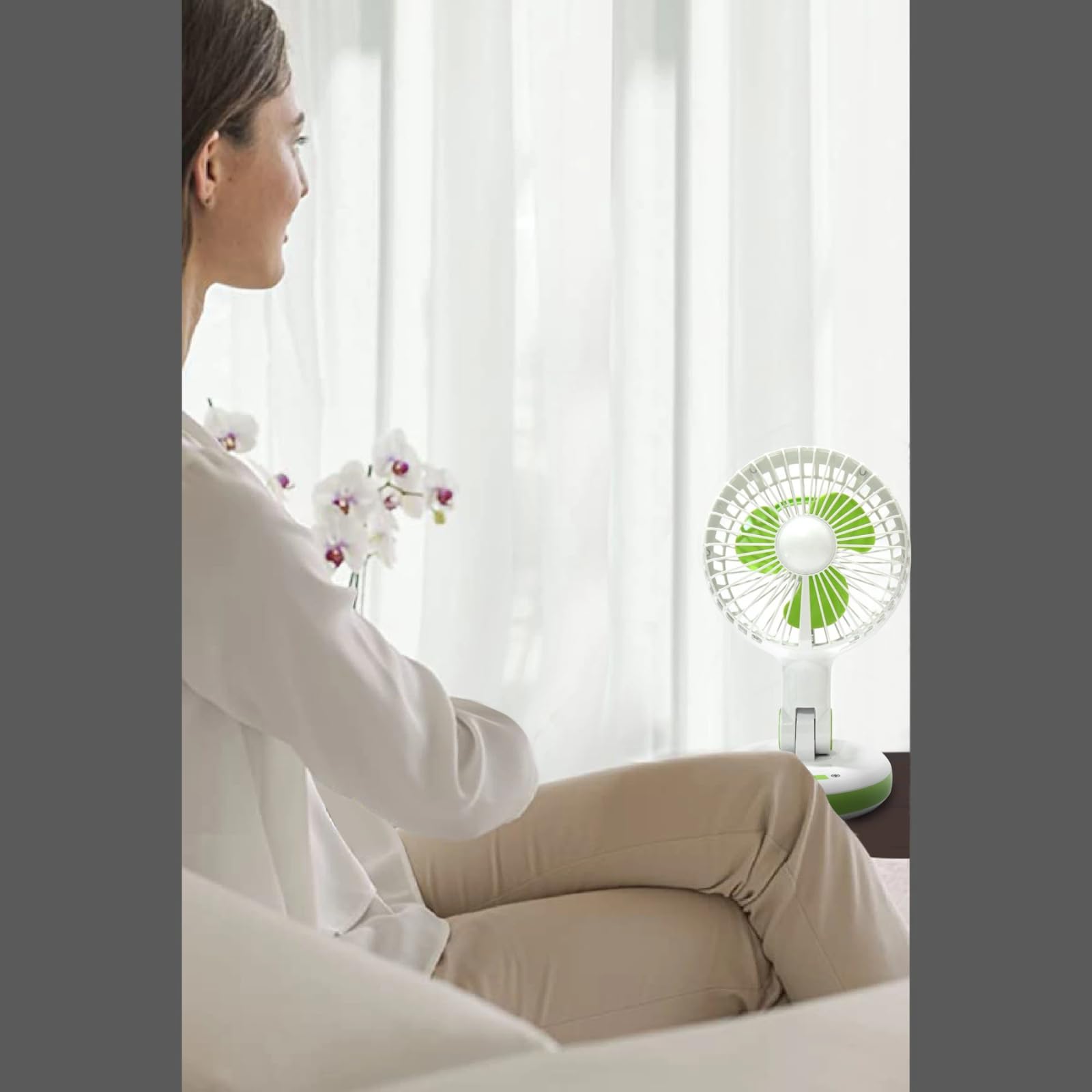 Care 4 Rechargeable 6-Inch Table Fan β Strong Airflow, Laser Bright Light, 3-Speed, 190mm 3-Blade Design 1