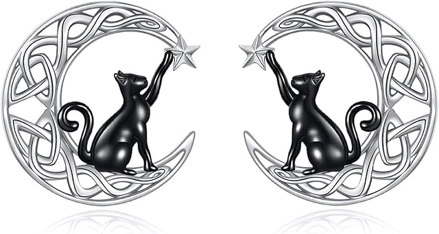 Sterling Silver Cat Earrings Hypoallergenic Jewelry Stud Earrings for Women