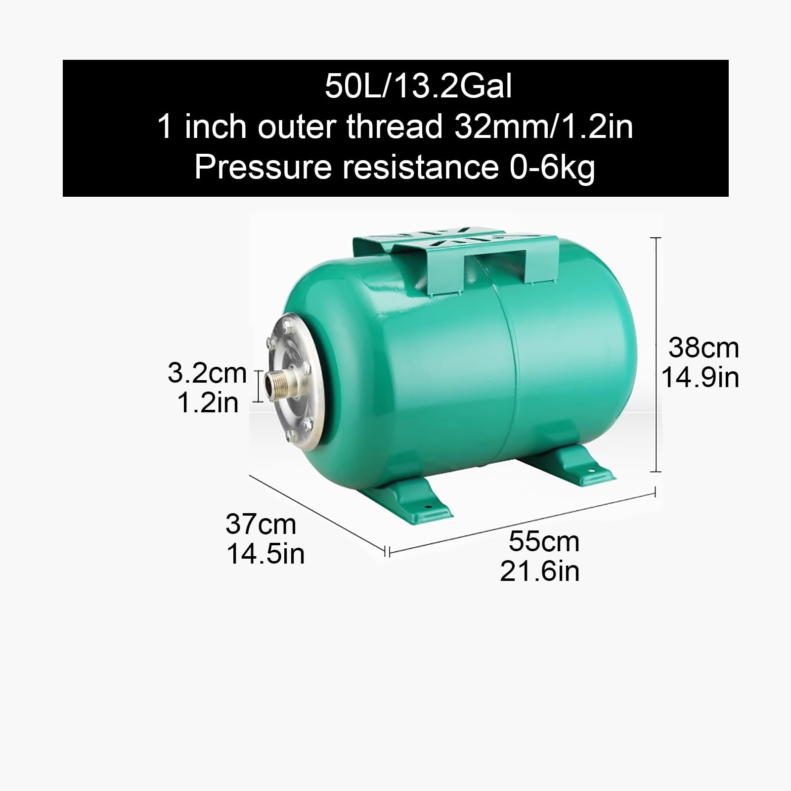 Tanque de Presión de Agua de Pozo de Acero al Carbono, Vaso de Expansión Horizontal de 19 a 50 l, con Bolsa de Aire de Goma, Para Grupo de Presión y Bombas(50L/13.2Gal)