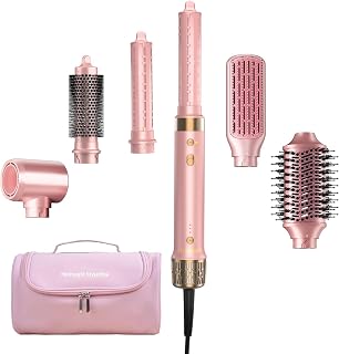 6-in-1 Air Styler, Hair Dryer & Blow Dryer Brush with Travel Case - Auto Wrap Curls (L/R), Fast Drying, Thermal Round Brush for Smooth Blowouts & Frizz-Free Volume, No Heat Damage