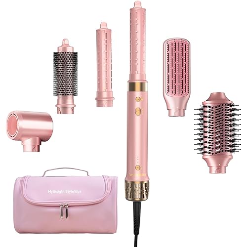 StyleVibe 6-in-1 Air Styler, Hair Dryer & Blow Dryer Brush with Travel Case - Auto Wrap Curls (L/R), Fast Drying, Thermal Round Brush for Smooth Blowouts & Frizz-Free Volume, No Heat Damage