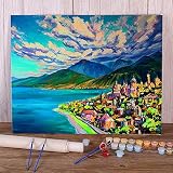 Zdklfm69 Peindre par Nombre Peinture par numéro Paysage ma Ville idéale Bricolage peintures acryliques Peinture sur Toile Artisanat Maison (Pas de Cadre) 40x50cm