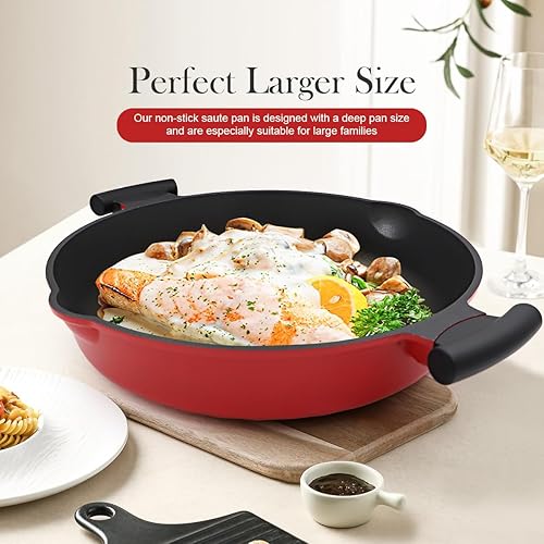 Miniatura 6 de Sartén antiadherente de 9.5 pulgadas de profundidad con tapa, sin PFOA, apta para horno y lavavajillas, apta para todas las estufas