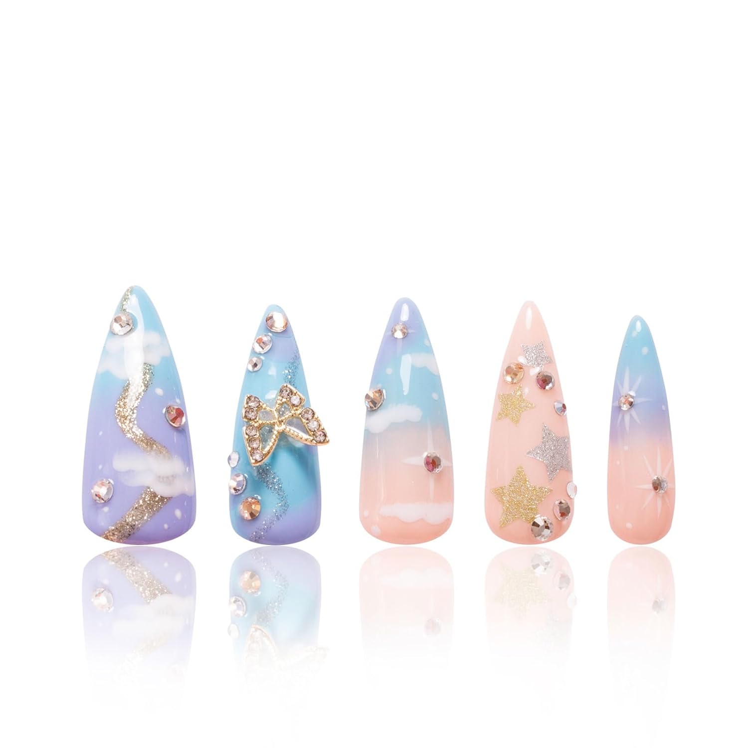 LOVFUL Press on Nails Dreamland | Handmade with Full Covered Crystals | Reusable Full Cover Nails | Stiletto Classic Regular 1.3 in | H350-M
