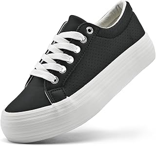 sharllen Damen Plateau Sneaker Leder Low Top Turnschuhe Freizeitschuhe