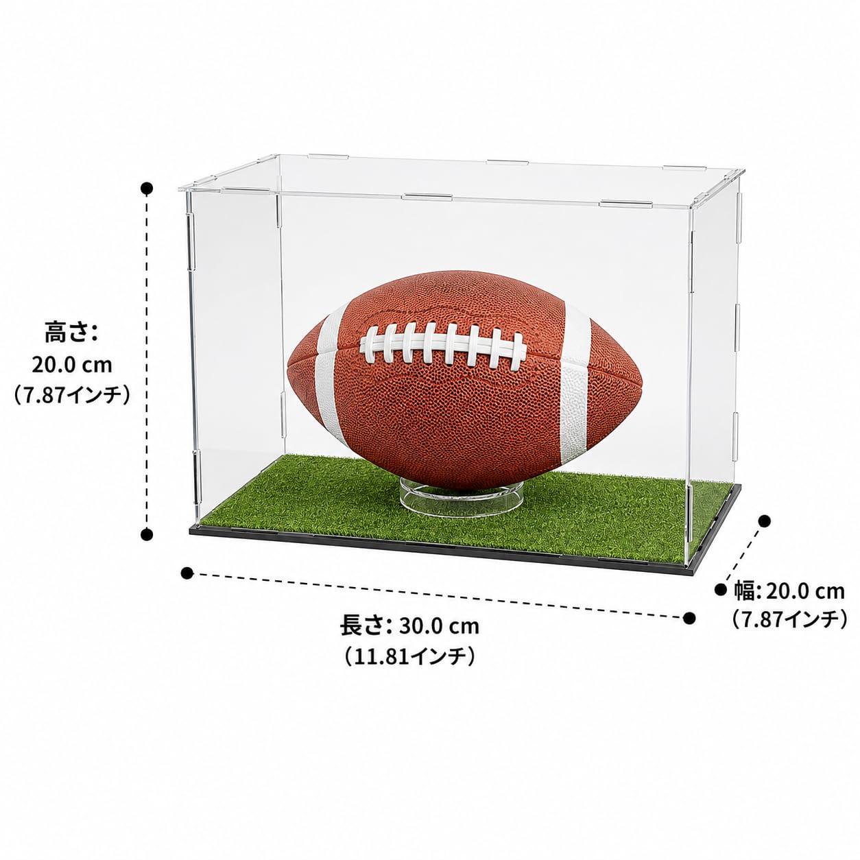 Contenitore Portaoggetti in Acrilico Scatola Teche Supporto Base Inserti Vetrina con Sintetica Funzione Mostra Pallone con Protezione da Polvere Adatto per Mensola Salotto Camera , 30*20*20cm
