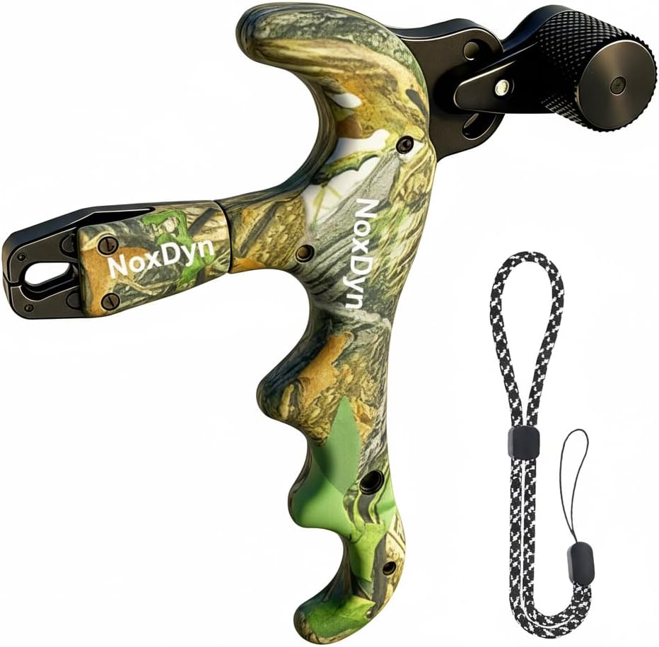 Archery Bow Release for Compound Bow, 4-Finger Adjustable Sensitivity Thumb Release Aid, 360° Rotatable Head for Hunting and Target Practice (Camouflage)