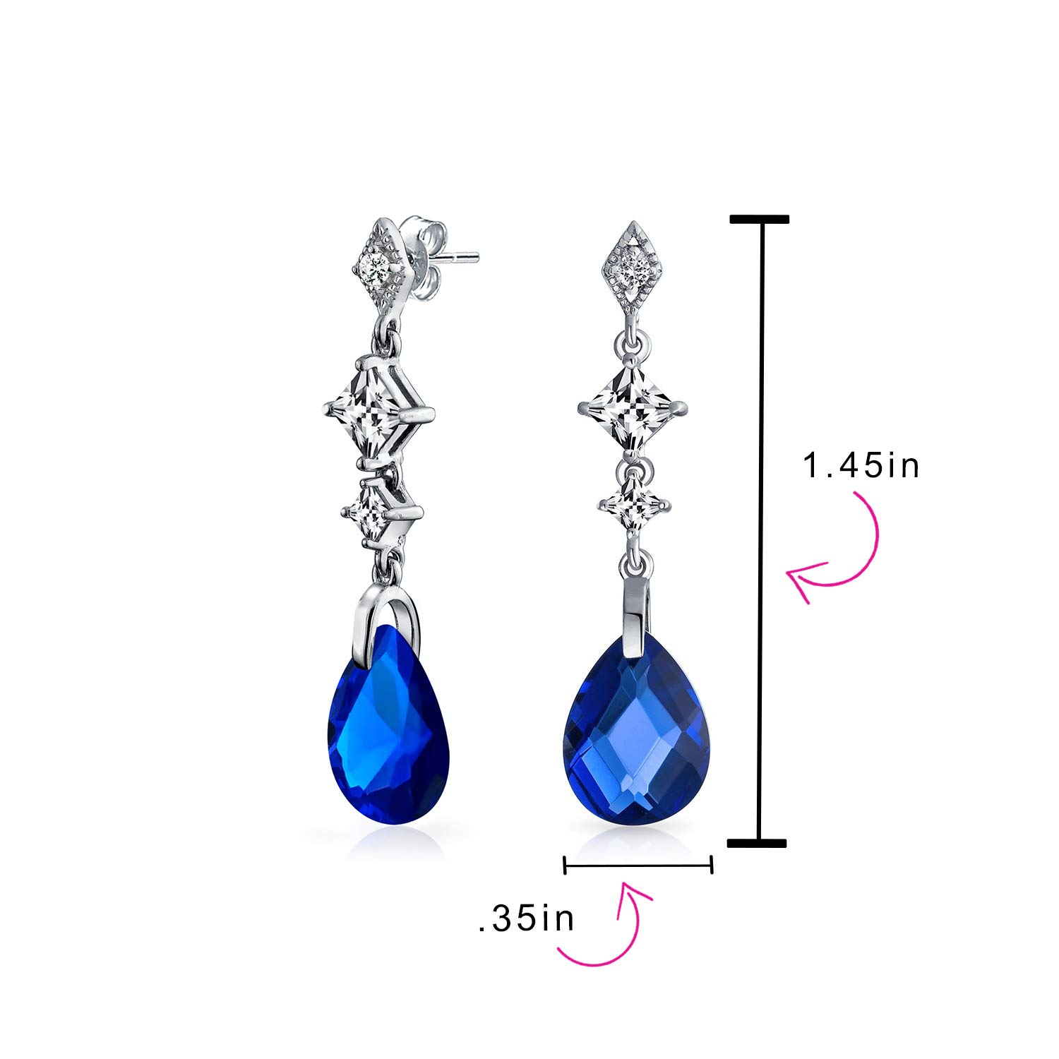 Pendientes de Araña en Forma de Pera con Facetas Briolette de Circonita Cúbica CZ para Mujer en Plata de Ley con Piedra Preciosa Simulada