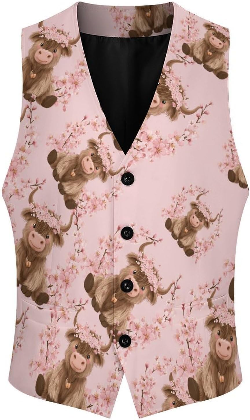 Highland Cow Men's Suit Vest Formal Vests Casual Dress Fit Waistcoat Casual Tuxedo for Business