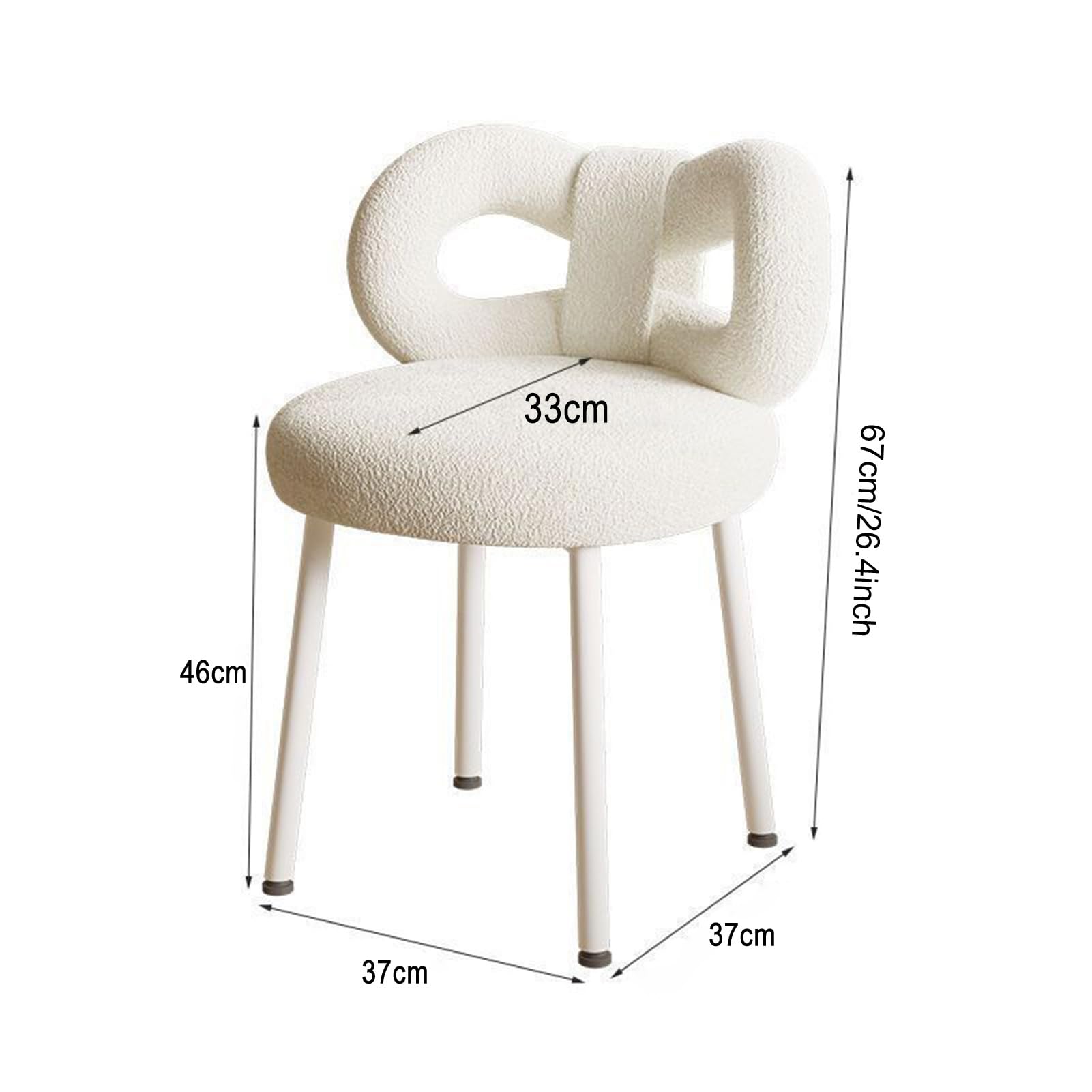 Petit Tabouret de Coiffeuse avec Dossier Noeud Papillon, Chaise de Maquillage pour Chambre à Coucher, Femmes et Filles, Coussinets Pieds réglables, sans accodoirs Salle de Bain, Blanc