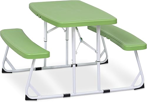 Mesa de picnic para niños, mesa plegable para niños con bancos, mesa de picnic para acampar al aire libre (verde)
