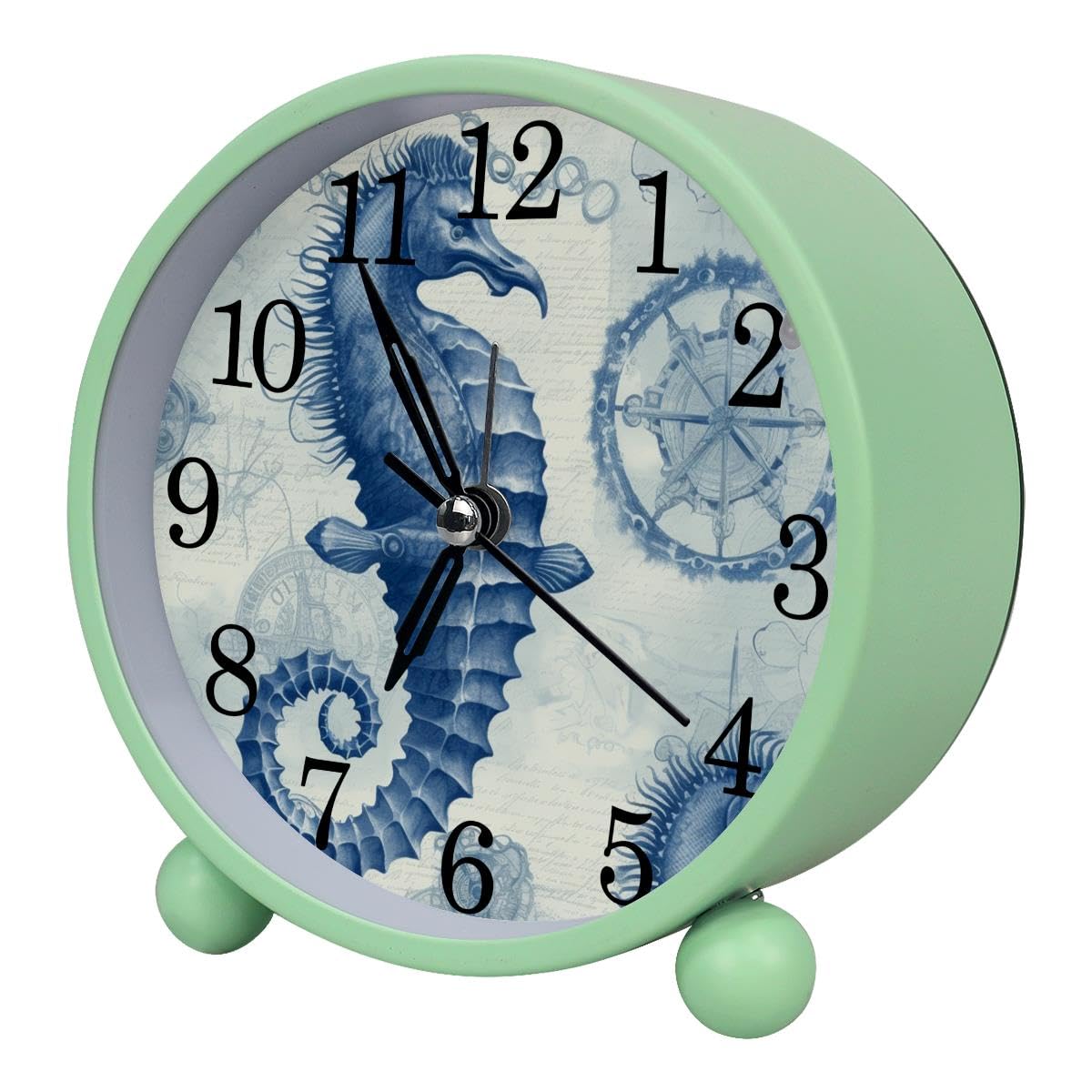 Luoweisi Alarm Clock Nautical Seahorse, Silent Non-Ticking with Night Light