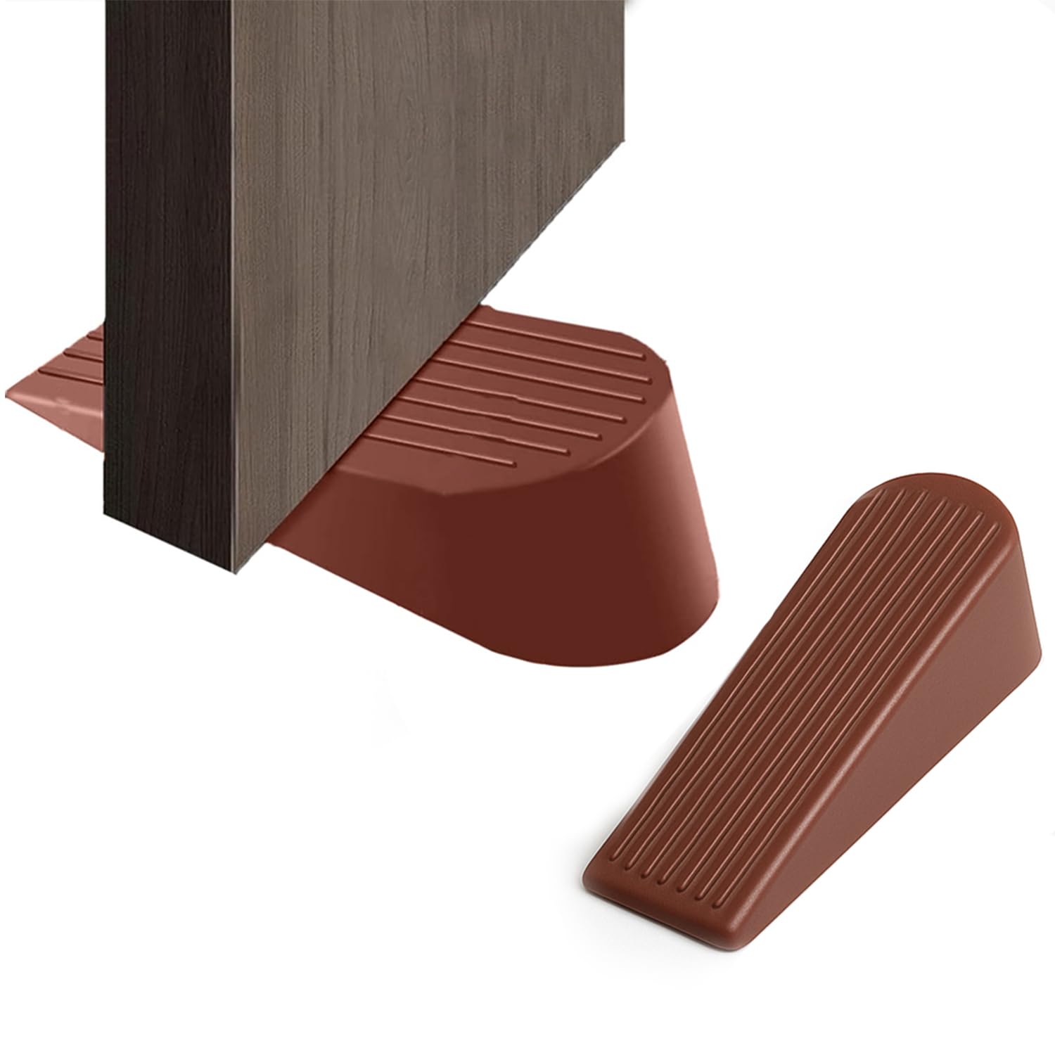 AMERTEER Door Stopper for Bottom of Door 2PCS, Heavy Duty Non-Slip, Rubber Wedge Floor Protector for Wooden & Tile Floors, Adjustable Door Stopper for Home, Office, Apartments, Durable