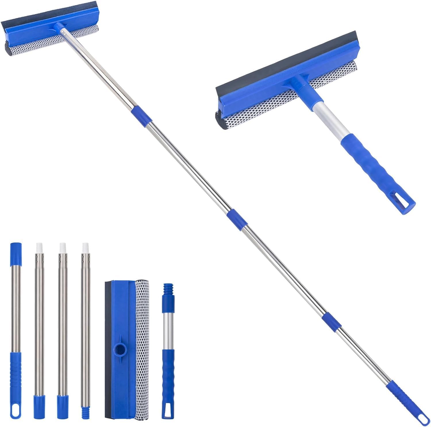 Window Squeegee, 2in1 Squeegee Blade and Sponge Long Handled Window