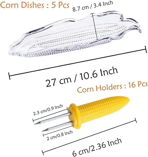 Miniatura 5 de Juego de 16 soportes para mazorcas de maíz y 5 platos de maíz, bandejas de plástico transparente para mazorca, soportes para maíz de acero