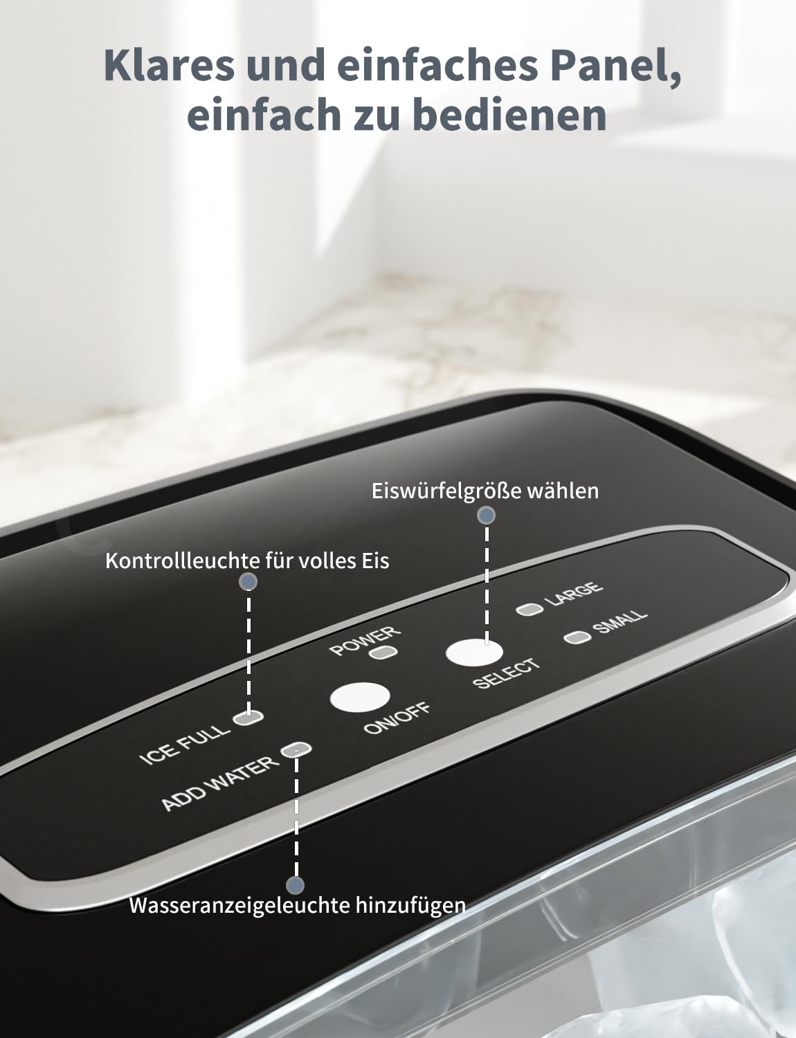 Eiswürfelmaschine, 12 kg in 24 Stunden, 9 Eiswürfel in 6 – 8 Minuten, automatisch, kompakt, tragbar, für Zuhause/Küche/Bar