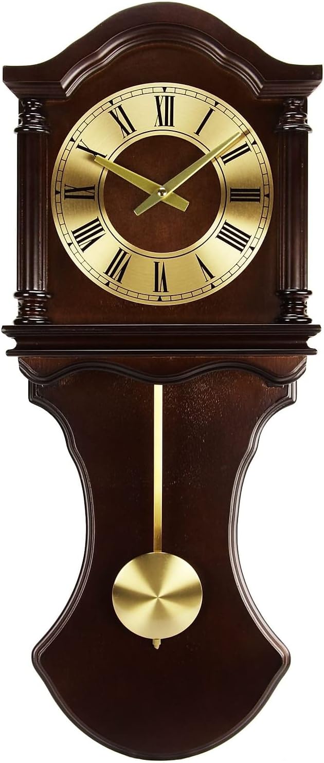 Bedford Clock Collection BED1712 Wall Clock with Pendulum and Chimes, Chocolate Wood