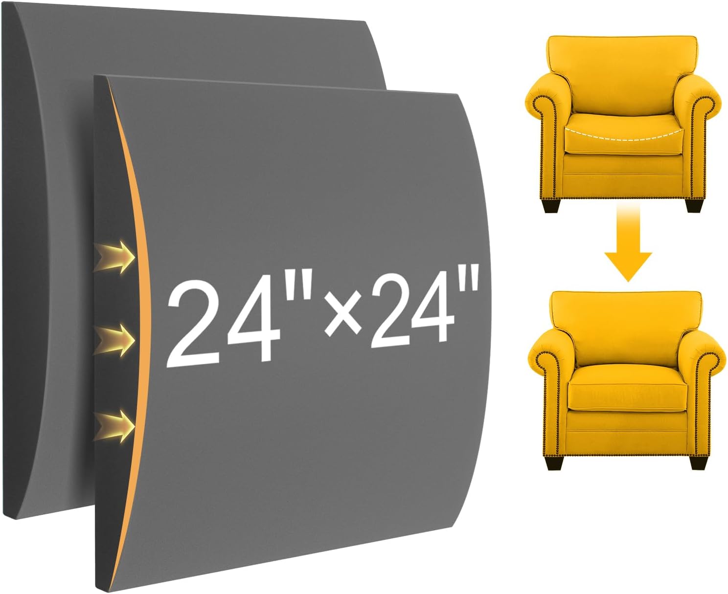 MYLIFESION Couch Cushion Support for Sagging Seat, 24x24x2 inches High-Density Foam Sofa Cushions Support, Under Cushion Sag Repair, Grey Set of 3