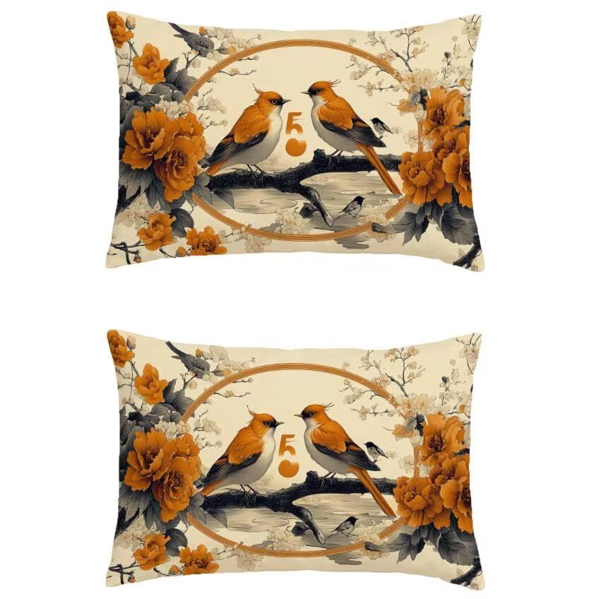 Housse de coussin 40x70cm rectangulaire lin imperméable orange l-m452