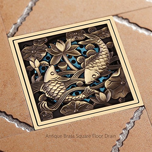 Antique Brass Square Floor Drain 4" with Strainer Bathtub Ground Drainer Sink Faucets for Bathroom Kitchen - Thumbnail 4