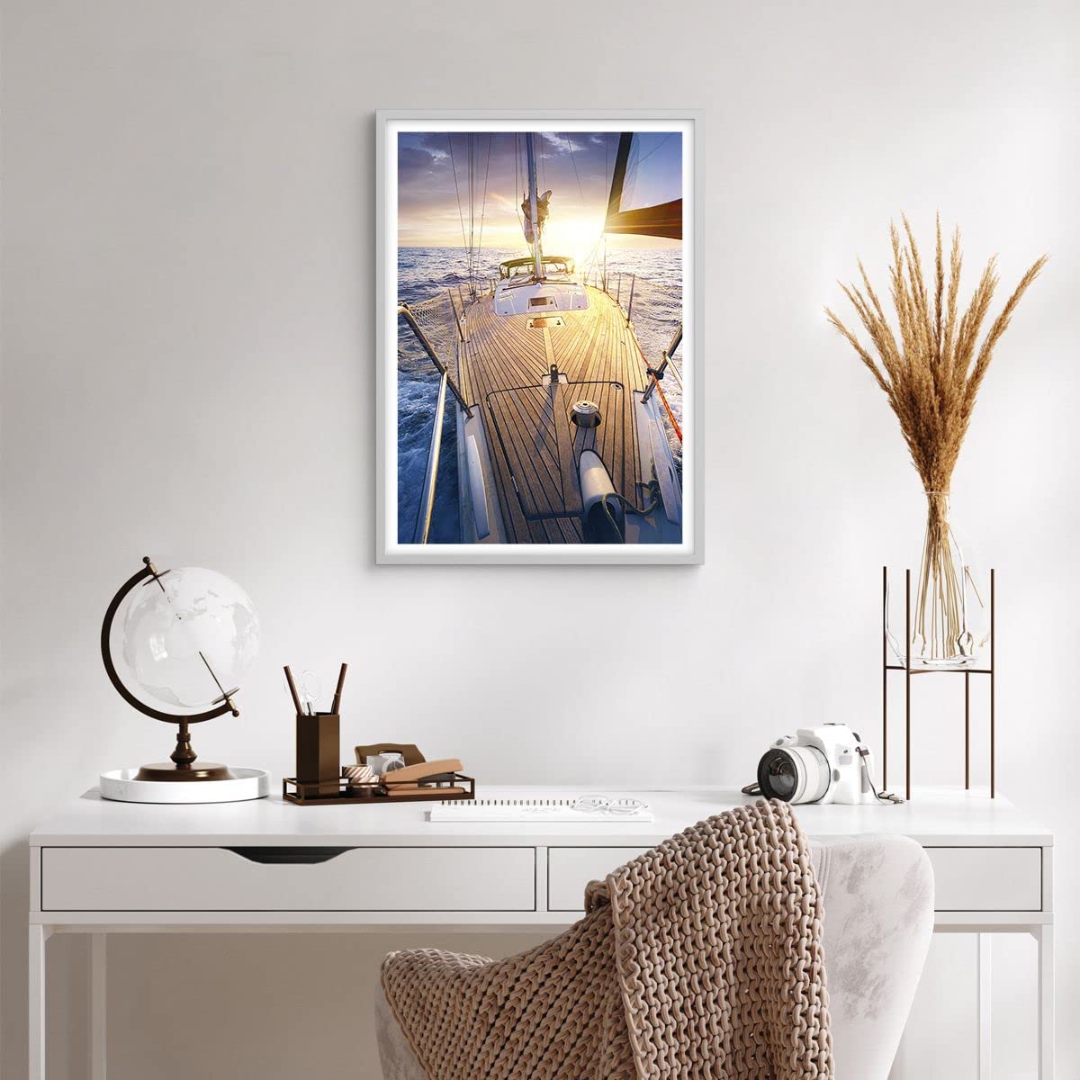 Cuadro Moderno Decorativo 50x50 Cm - Lienzo Mar Y Linterna, Para Salón O Dormitorio