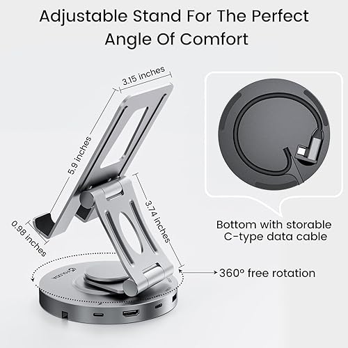 Miniatura 6 de Hub USB C para estación de acoplamiento para iPad Pro, soporte para tableta plegable tipo C 8 en 1 giratorio con HDMI 4k, puerto de datos USB C 3.0,