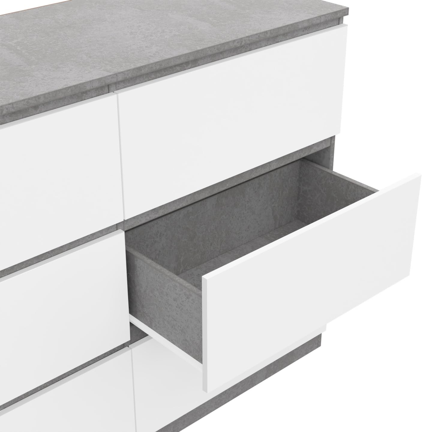 IDMarket - Commode 6 tiroirs TOMI 110 cm Blanc et Effet béton