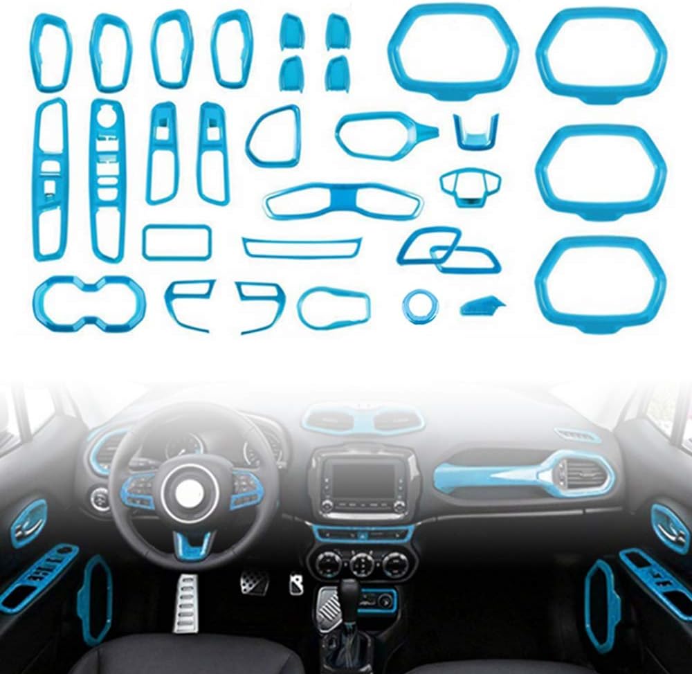 31PCS/ Set Interior Trim Kit Car Interior Accessories Decoration Trim Kit for Jeep Renegade 2015-2018 (Green)