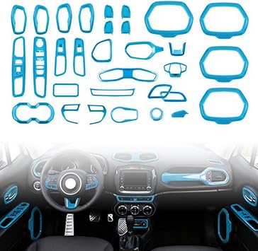 31PCS/ Set Interior Trim Kit Car Interior Accessories Decoration Trim Kit for Jeep Renegade 2015-2018 Sky Blue