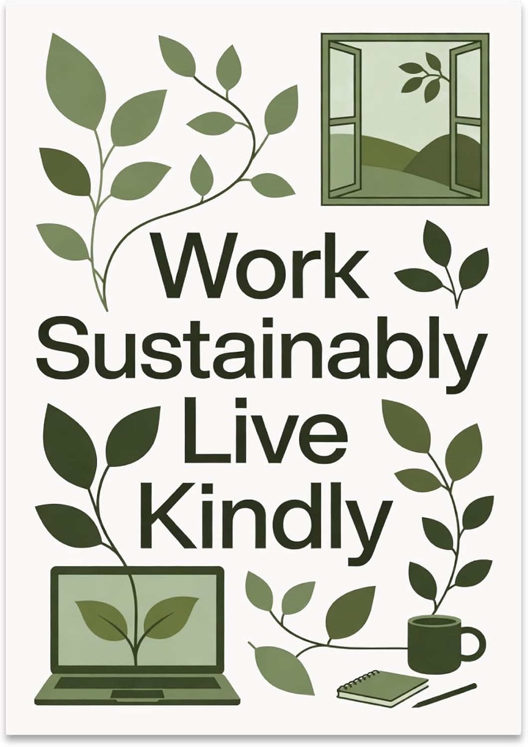 Eco-Friendly Work Decor Poster - Work Sustainably Live Kindly - 13x19