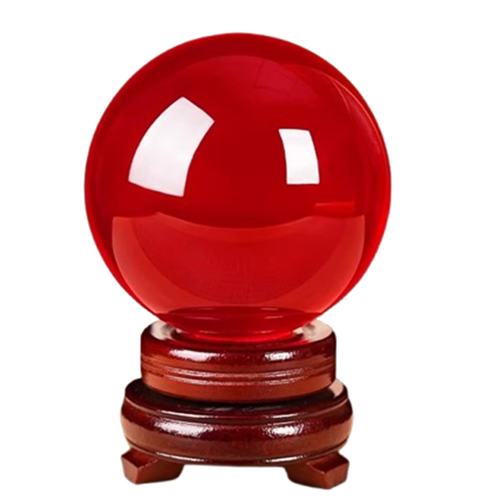 Figurka w kształcie czerwonej kryształowej kuli, magiczna szklana kula Feng Shui z drewnianym stojakiem, dekoracyjna kula do fotografii lensball, wróżka, czary,3.14"(8cm)