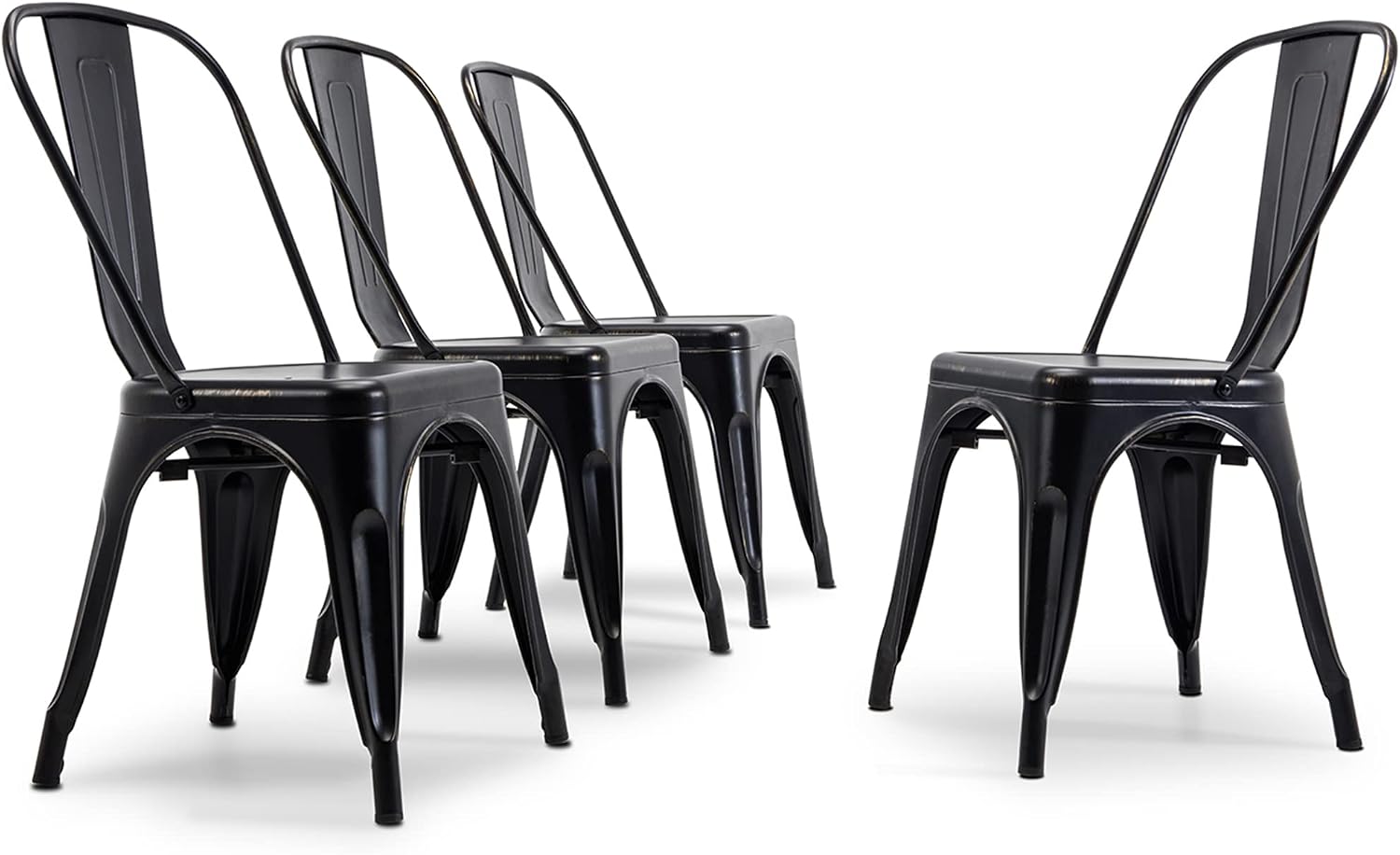 BELLEZE Metal Dining Chairs Set of 4, Stackable Metal Chairs Industrial Vintage Farmhouse Chairs with Detachable Backrest, Weather Resistant Tolix Chair for Indoor Outdoor - Alexander (Antique Black)